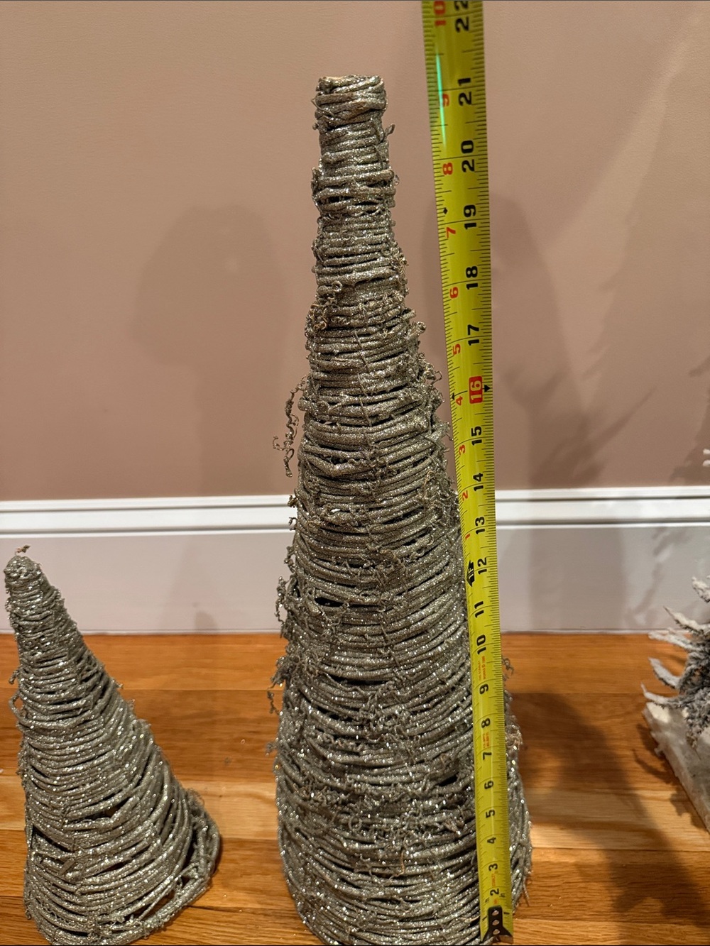 Set of 2 Sparkle Wicker Christmas Trees 21" & 12" Rustic Holiday Decor - Picture 9 of 9